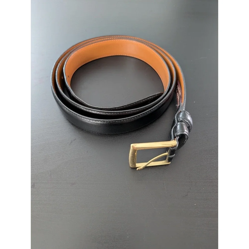 Arden‎ Leather Co Belt 56 Glazed Cowhide Brass Buckle Black